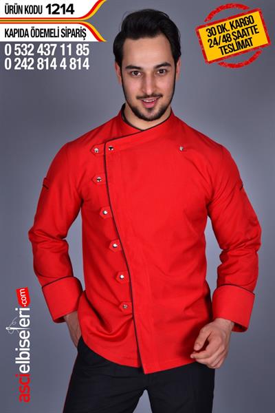De1214 Kırmızı Şef Aşçı Ceketi