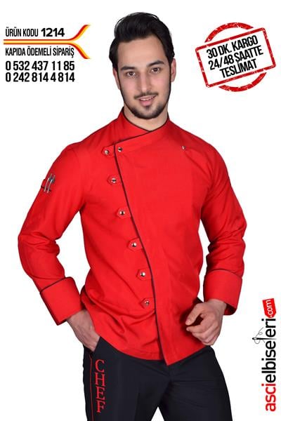 De1214 Kırmızı Şef Aşçı Ceketi