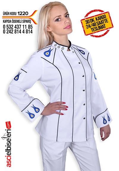De1220 Beyaz Bayan Aşçı Ceketi