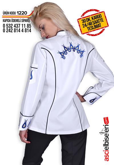 De1220 Beyaz Bayan Aşçı Ceketi