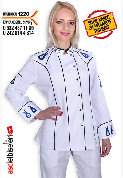 De1220 Beyaz Bayan Aşçı Ceketi