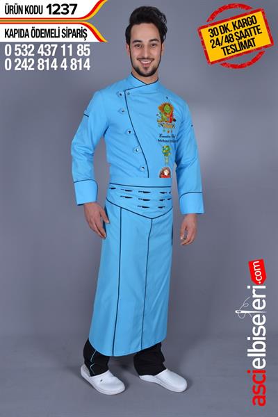 De1237 Aşçı Ceketi Turkuaz Mavisi