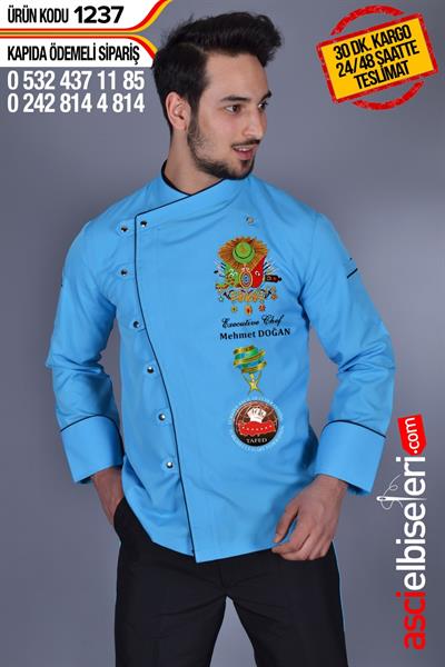 De1237 Aşçı Ceketi Turkuaz Mavisi