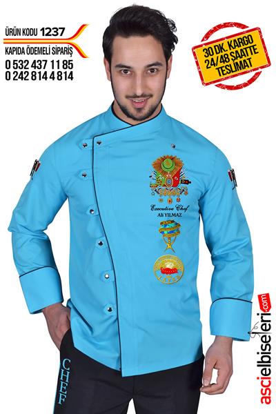 De1237 Aşçı Ceketi Turkuaz Mavisi