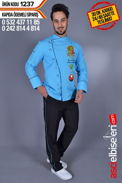 De1237 Aşçı Ceketi Turkuaz Mavisi