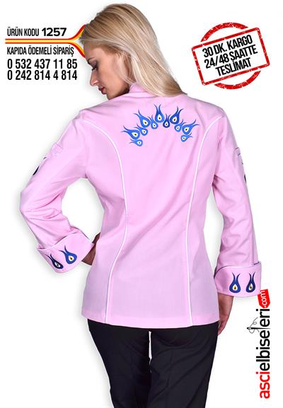 De1257 Bayan Çalışma Ceketleri Pembe  Nazar Boncuk Nakışlı