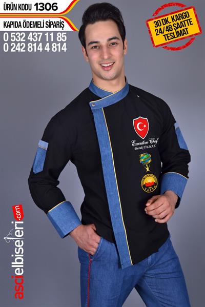 De1306 Bıg Chef Yeni Siyah Chef Aşçı Ceketi