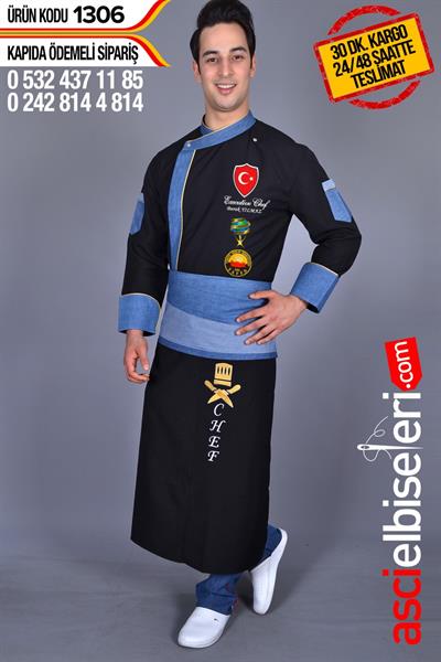 De1306 Bıg Chef Yeni Siyah Chef Aşçı Ceketi