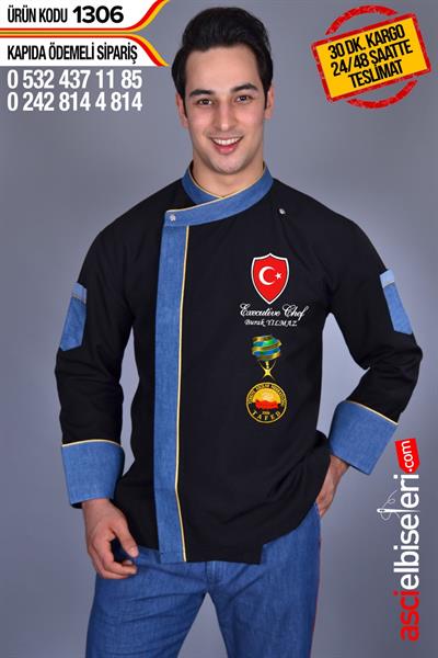 De1306 Bıg Chef Yeni Siyah Chef Aşçı Ceketi