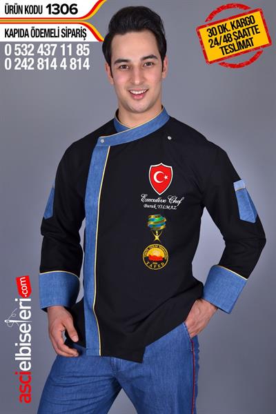 De1306 Bıg Chef Yeni Siyah Chef Aşçı Ceketi