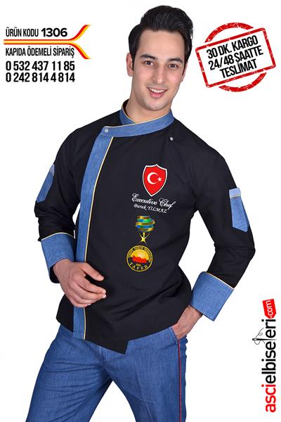 De1306 Bıg Chef Yeni Siyah Chef Aşçı Ceketi