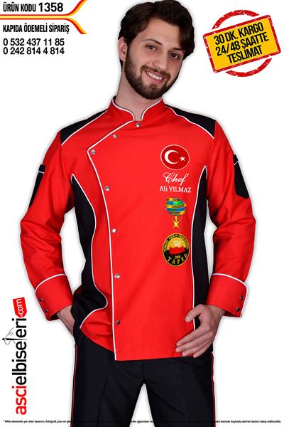 De1358 Şef Aşçı Ceketi Kırmızı