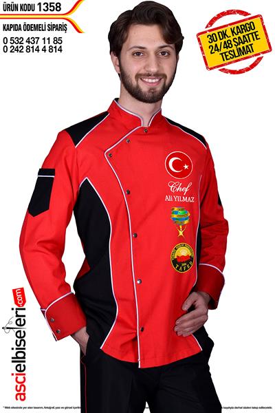 De1358 Şef Aşçı Ceketi Kırmızı
