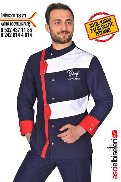 De1371  Stil Lacivert Profesyonel Şef Aşçı Ceketi