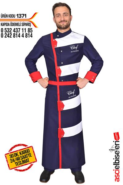 De1371  Stil Lacivert Profesyonel Şef Aşçı Ceketi