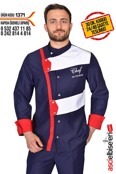 De1371  Stil Lacivert Profesyonel Şef Aşçı Ceketi
