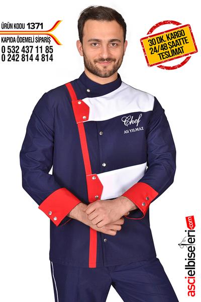 De1371  Stil Lacivert Profesyonel Şef Aşçı Ceketi