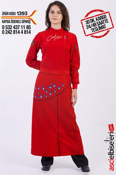 De1393 Excellent Kırmızı Bayan Aşçı Ceketi