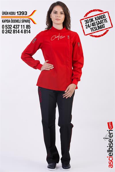 De1393 Excellent Kırmızı Bayan Aşçı Ceketi