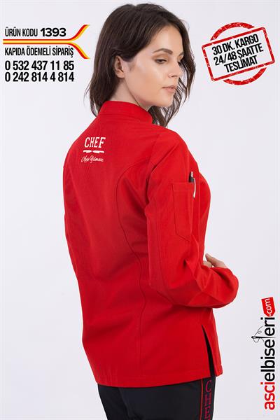 De1393 Excellent Kırmızı Bayan Aşçı Ceketi