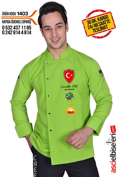 De1403 Bıg Chef Fıstık Yeşil Şef Aşçı Ceketi