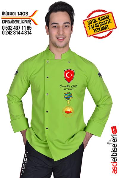 De1403 Bıg Chef Fıstık Yeşil Şef Aşçı Ceketi