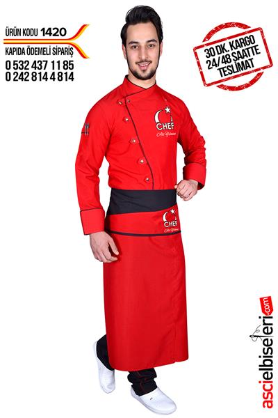 De1420 Türkiyem Şef Aşçı Ceketi Kırmızı