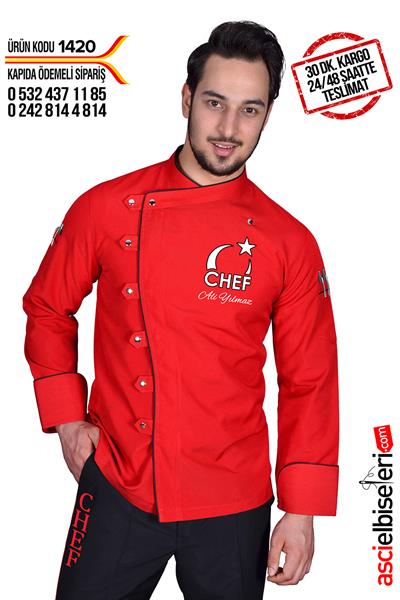 De1420 Türkiyem Şef Aşçı Ceketi Kırmızı