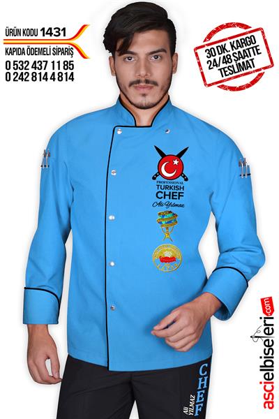 De1431 Pro Turkısh Chef Aşçı Ceketi Turkuaz