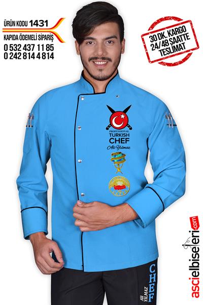 De1431 Pro Turkısh Chef Aşçı Ceketi Turkuaz