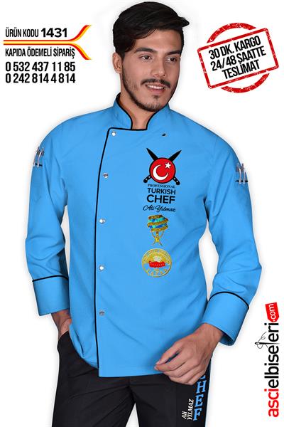De1431 Pro Turkısh Chef Aşçı Ceketi Turkuaz