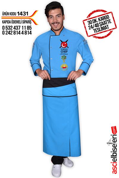 De1431 Pro Turkısh Chef Aşçı Ceketi Turkuaz
