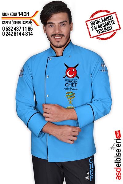 De1431 Pro Turkısh Chef Aşçı Ceketi Turkuaz