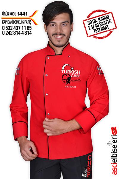 De14411 Lider Turkısh Chef Aşçı Ceketi Kırmızı
