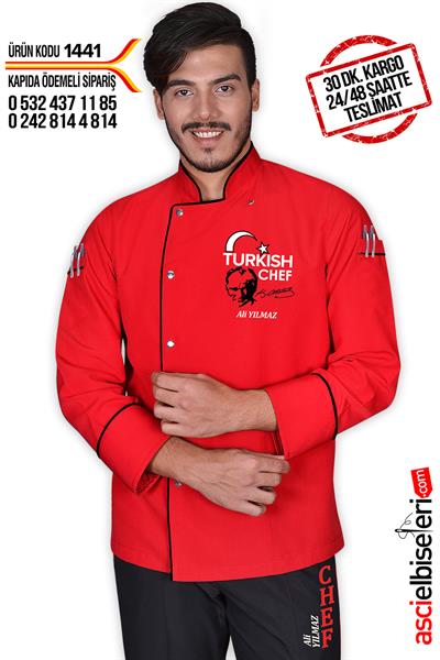 De14411 Lider Turkısh Chef Aşçı Ceketi Kırmızı