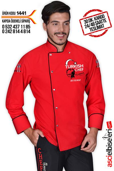 De14411 Lider Turkısh Chef Aşçı Ceketi Kırmızı