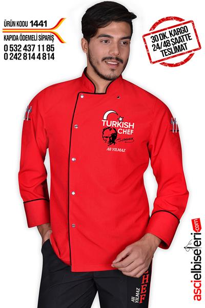 De14411 Lider Turkısh Chef Aşçı Ceketi Kırmızı