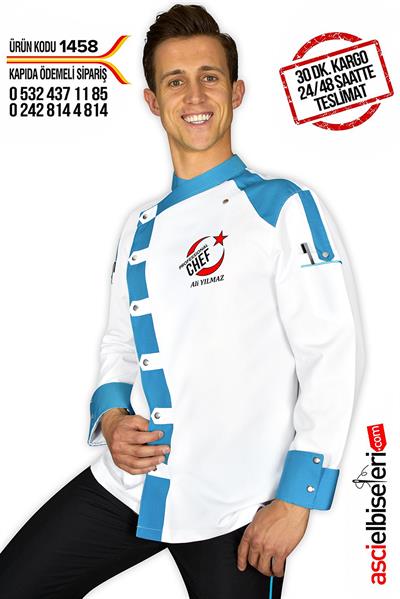 De1458 Alanya Chef Aşçı Ceketi Meister Chef Nakışlı
