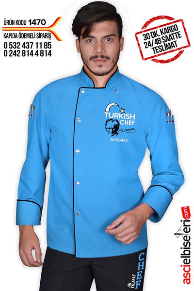 De1470 Lider Turkısh Chef Aşçı Ceketi Turkuaz