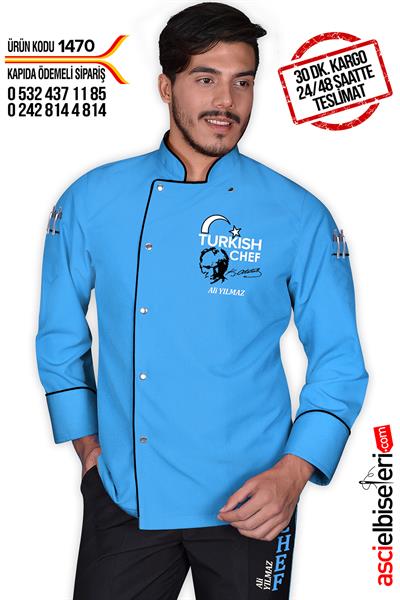 De1470 Lider Turkısh Chef Aşçı Ceketi Turkuaz