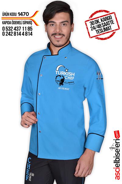 De1470 Lider Turkısh Chef Aşçı Ceketi Turkuaz