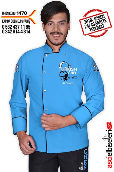 De1470 Lider Turkısh Chef Aşçı Ceketi Turkuaz