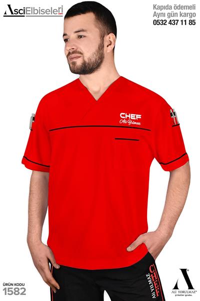 De1582 Aşçı Ceketi Ucuz Kırmızı