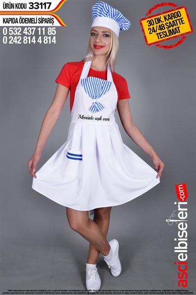 De33117-Mutfak Önlükleri Kepleri Bayan Model - De33117