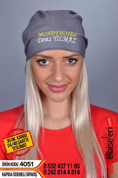 De4051 Yazı Yazdırılan Bandana Gri