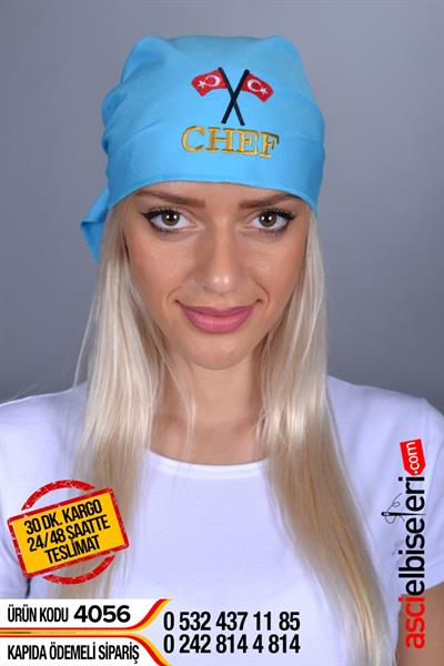 De4056 Turkuaz Chef Bandana