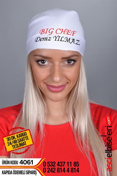 De4061 Yazı Yazdırılan Beyaz Bandana