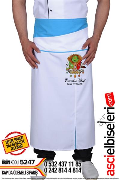 De5247 Osmanlı Logolu Mutfak Önlükleri Beyaz