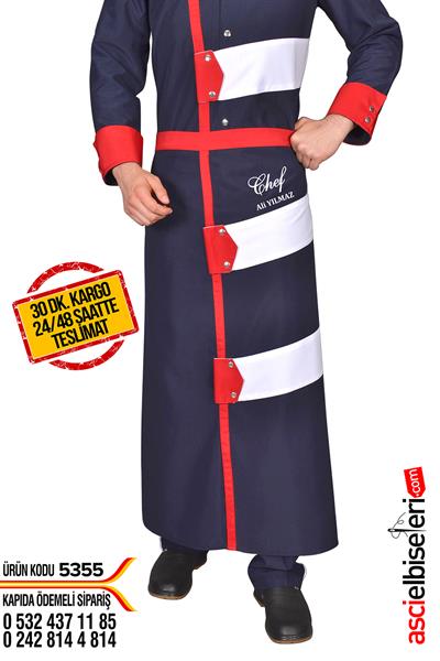 De5355 Lacivert Şef Aşçı Mutfak Önlük Tasarımı