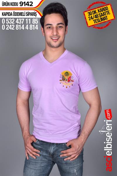 De9142 Osmanlı Logosu Baskılı Tişört Lila